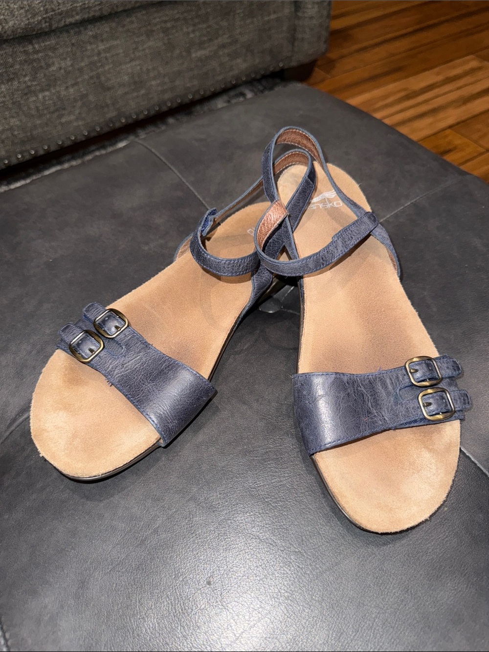 Dansko Women’s Navy Leather Double-Buckle Ankle-Strap Sandals Size EU 41